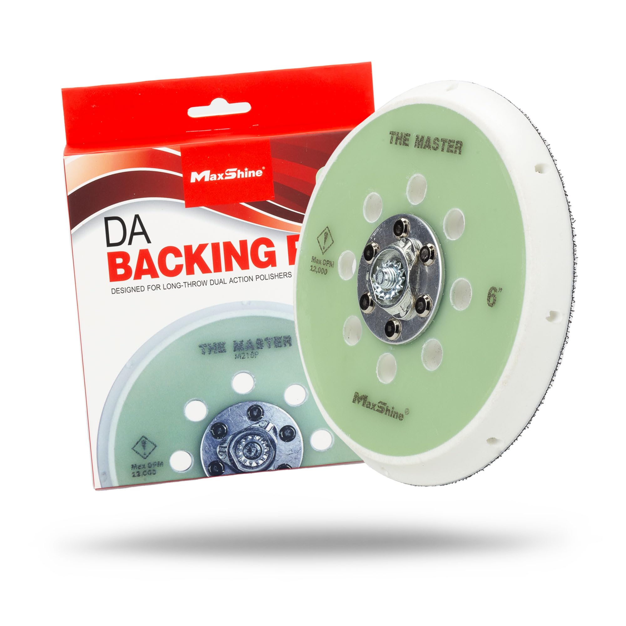 Maxshine front view of 6-inch backing plate showing secure pad hold and durable construction