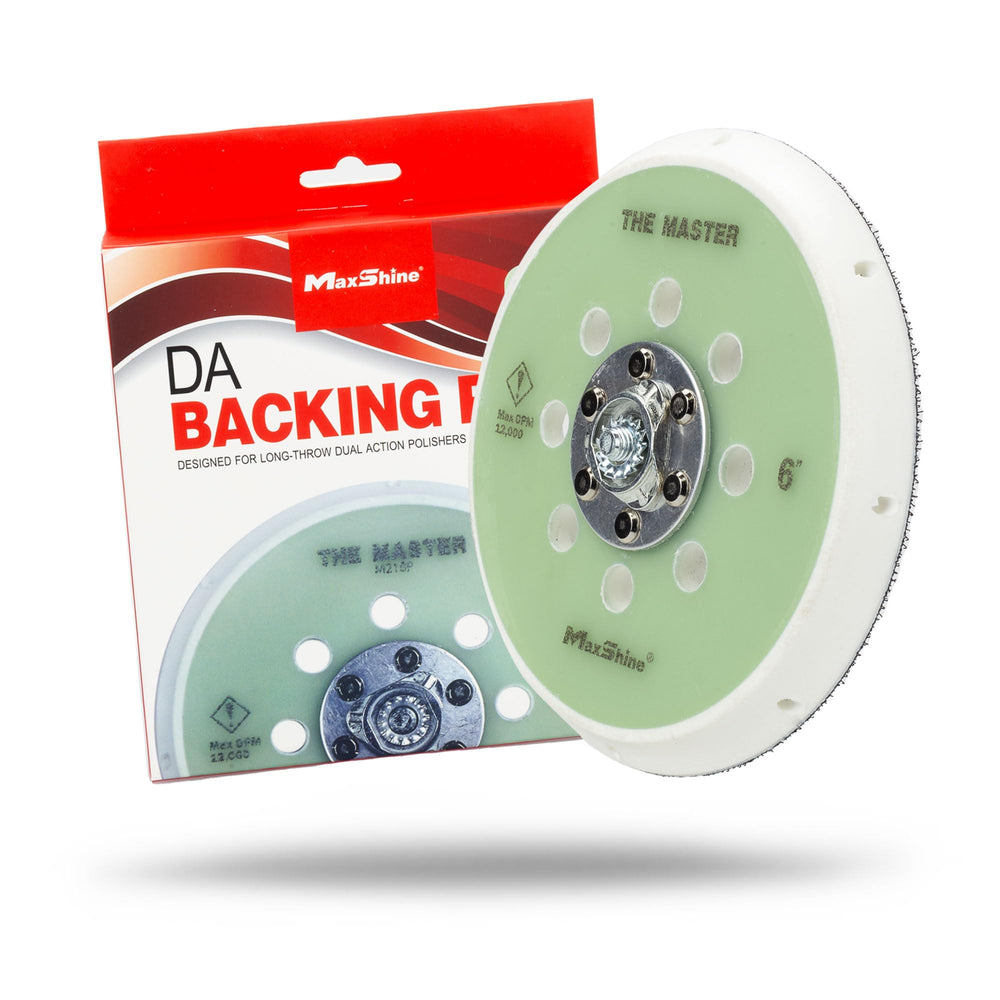 Maxshine front view of 6-inch backing plate showing secure pad hold and durable construction