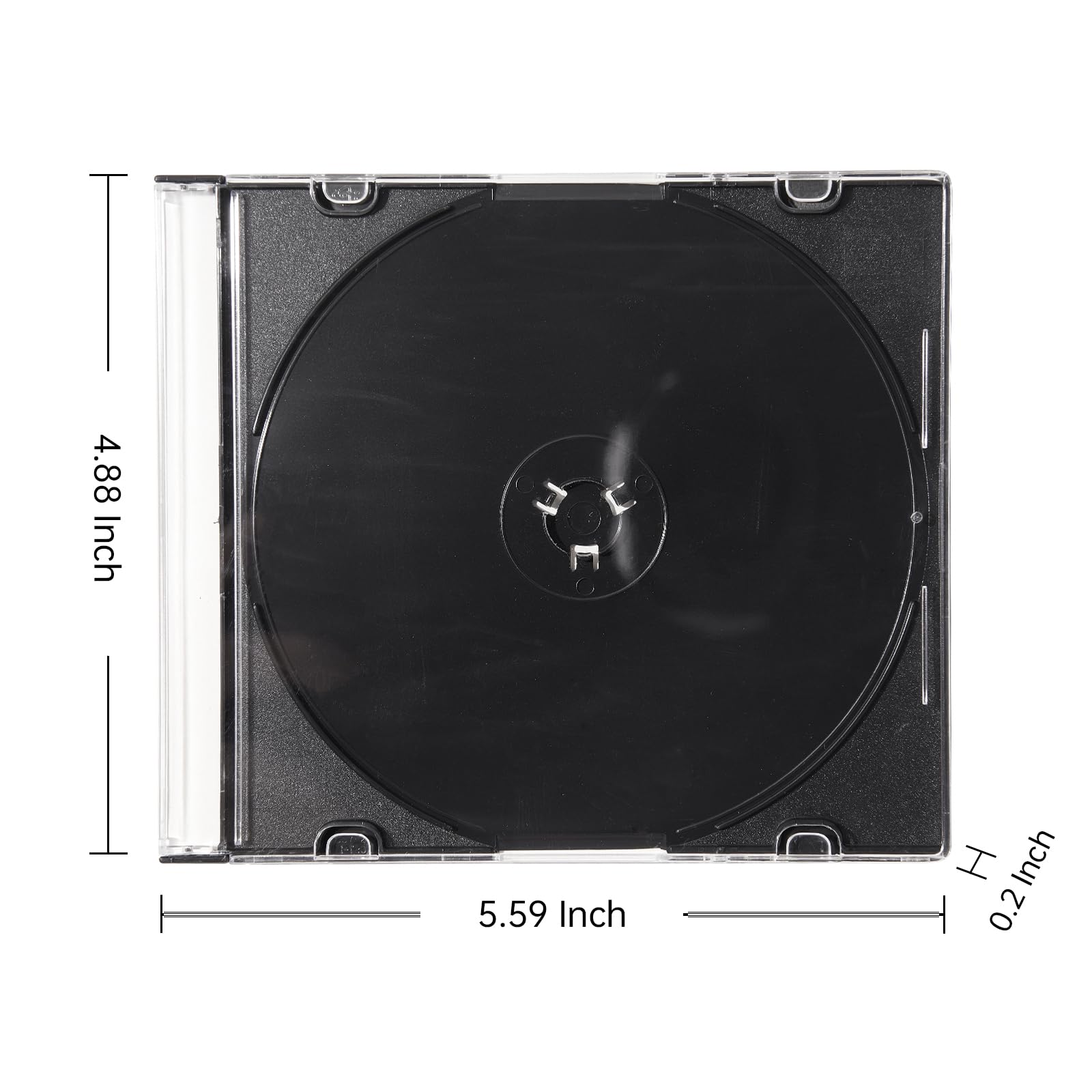 Maxtek slim jewel case black tray closeup highlighting secure disc support benefit