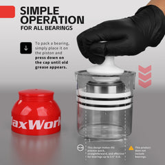 MaxWorks close-up of cap and piston detail for reliable grease pressure
