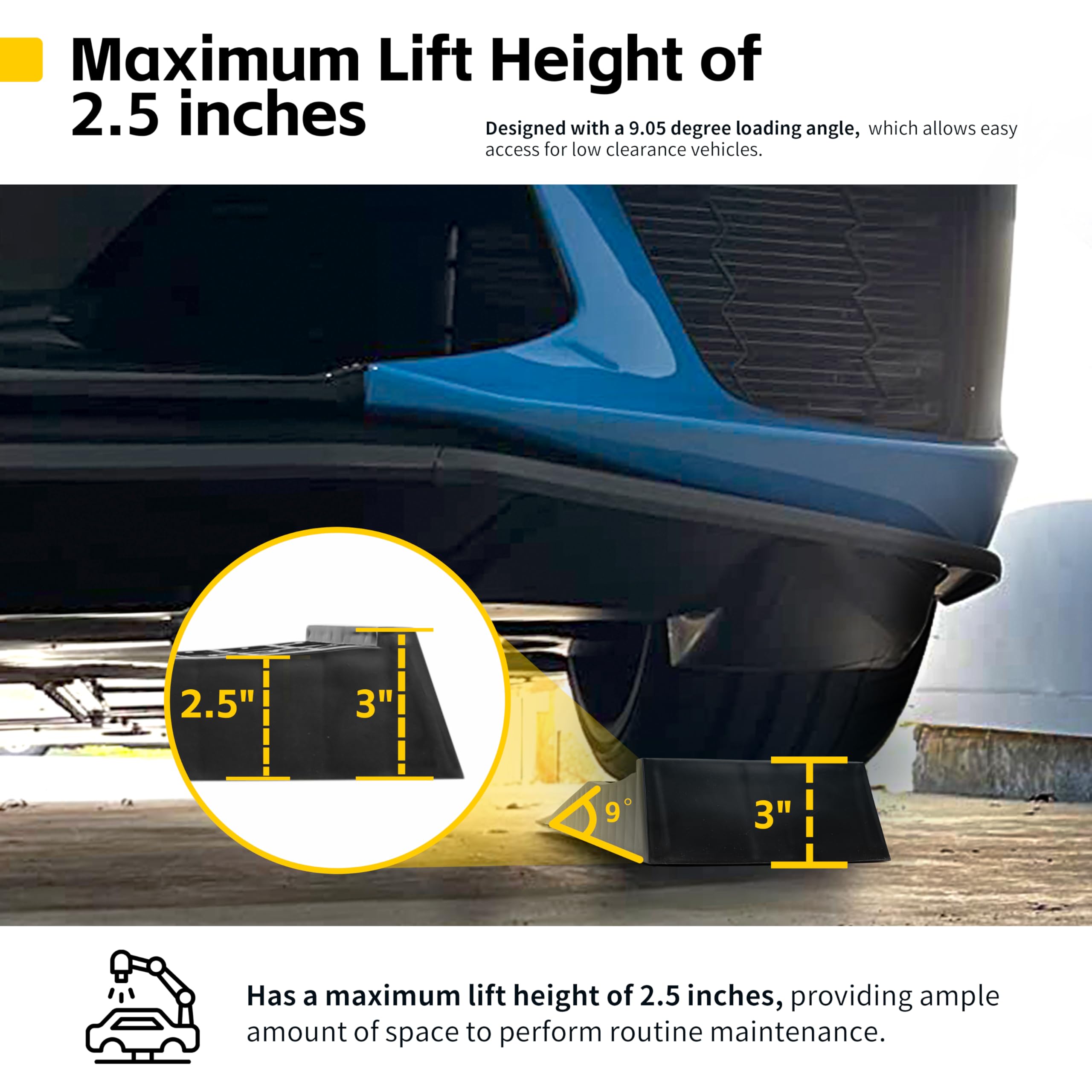 MAXXHAUL ramps set in garage with vehicle highlighting easy storage and maintenance access