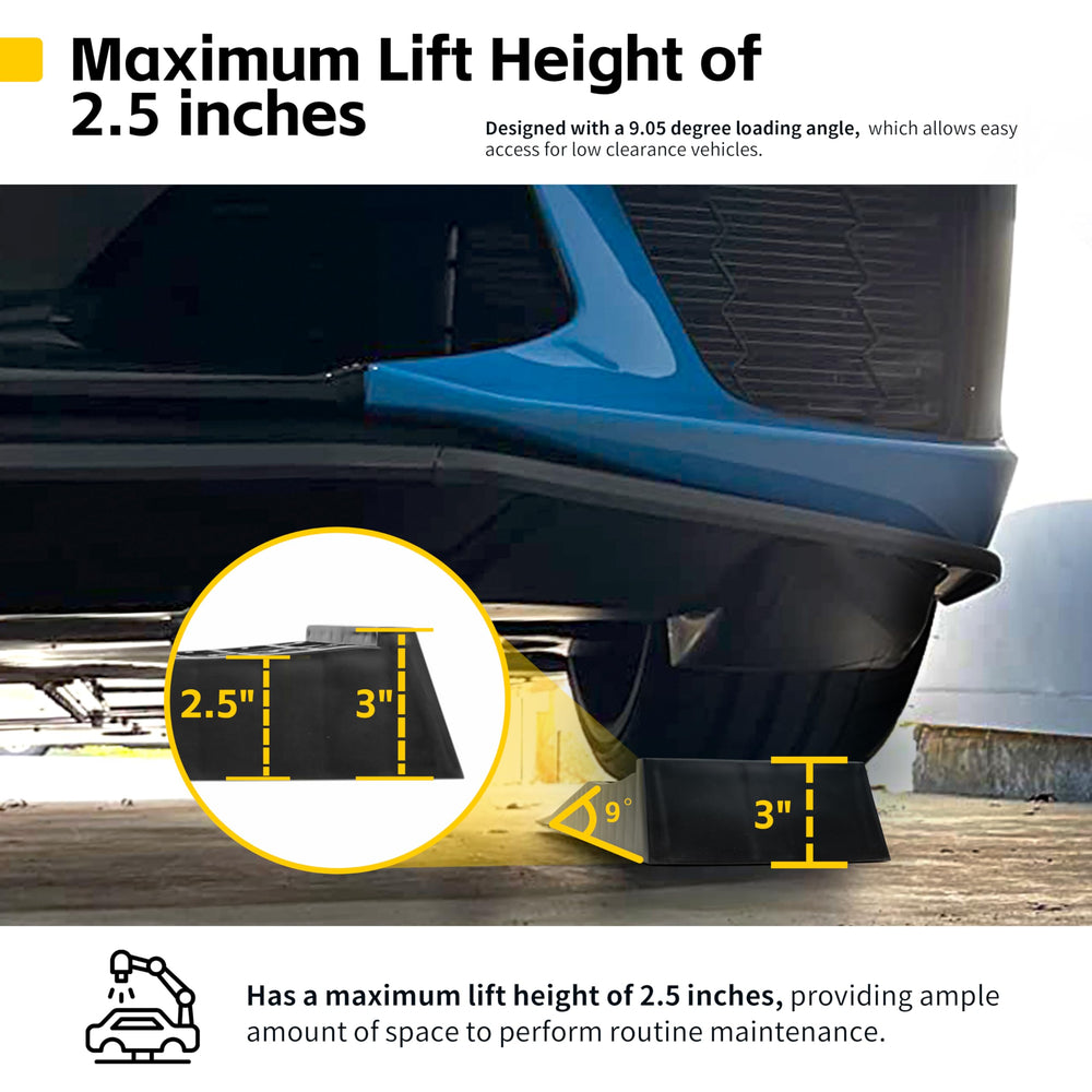 MAXXHAUL ramps set in garage with vehicle highlighting easy storage and maintenance access