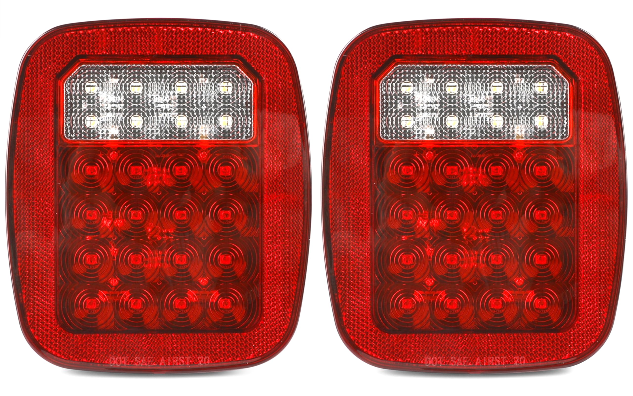 MAXXHAUL front view of square tail light shows clear lens and durable housing benefit