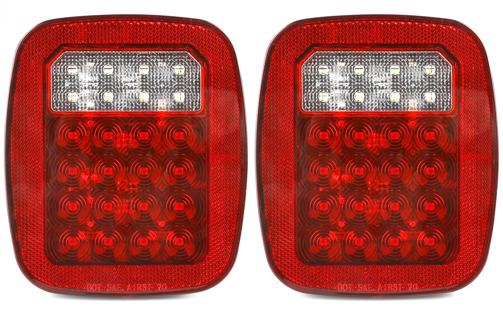 MAXXHAUL front view of square tail light shows clear lens and durable housing benefit