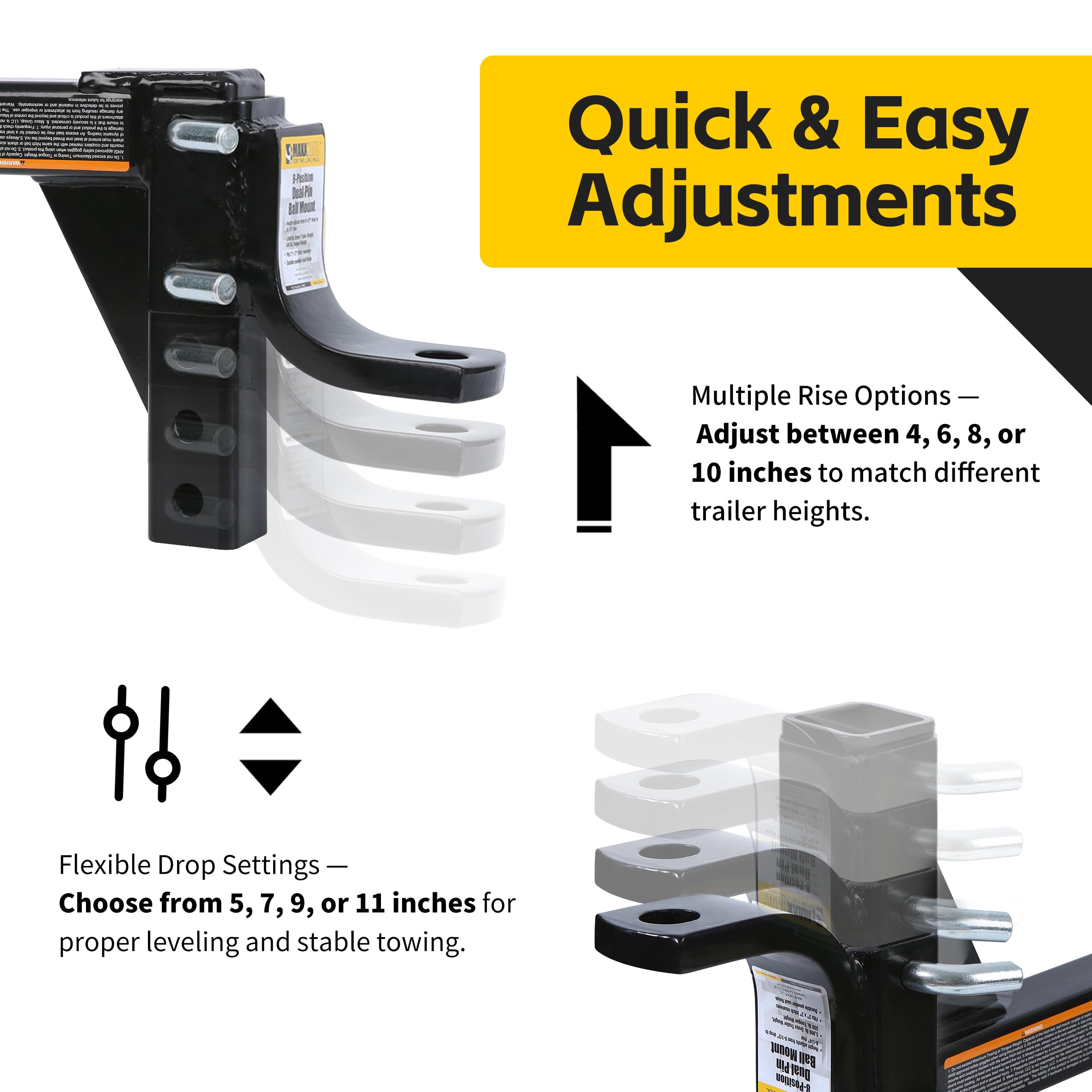 MAXXHAUL side profile showing all height positions for versatile leveling