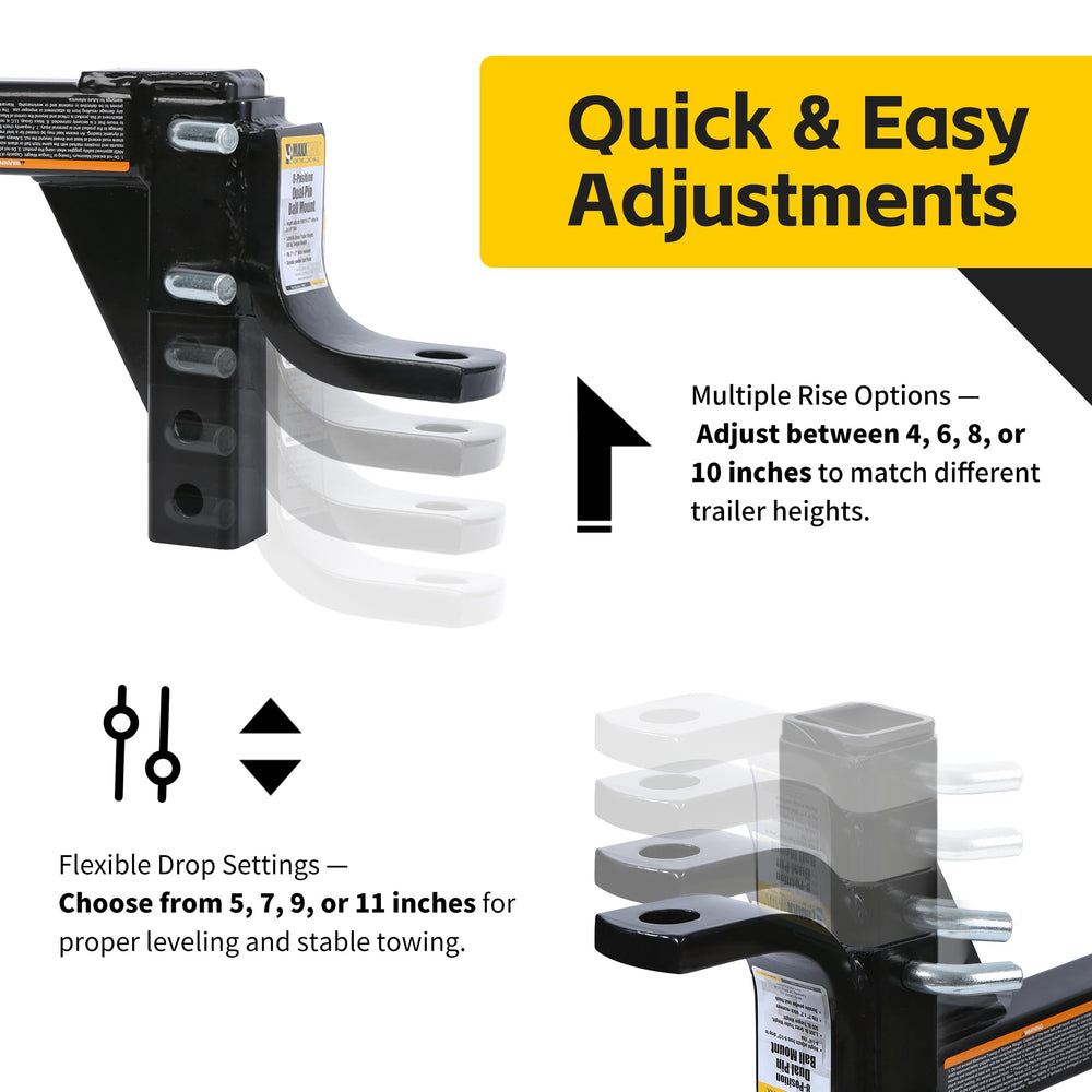 MAXXHAUL side profile showing all height positions for versatile leveling