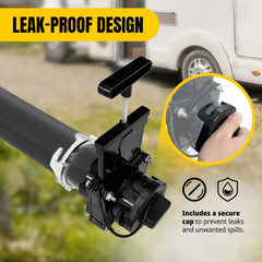 MAXXHAUL installed on an RV while draining to show clean, controlled waste removal benefit