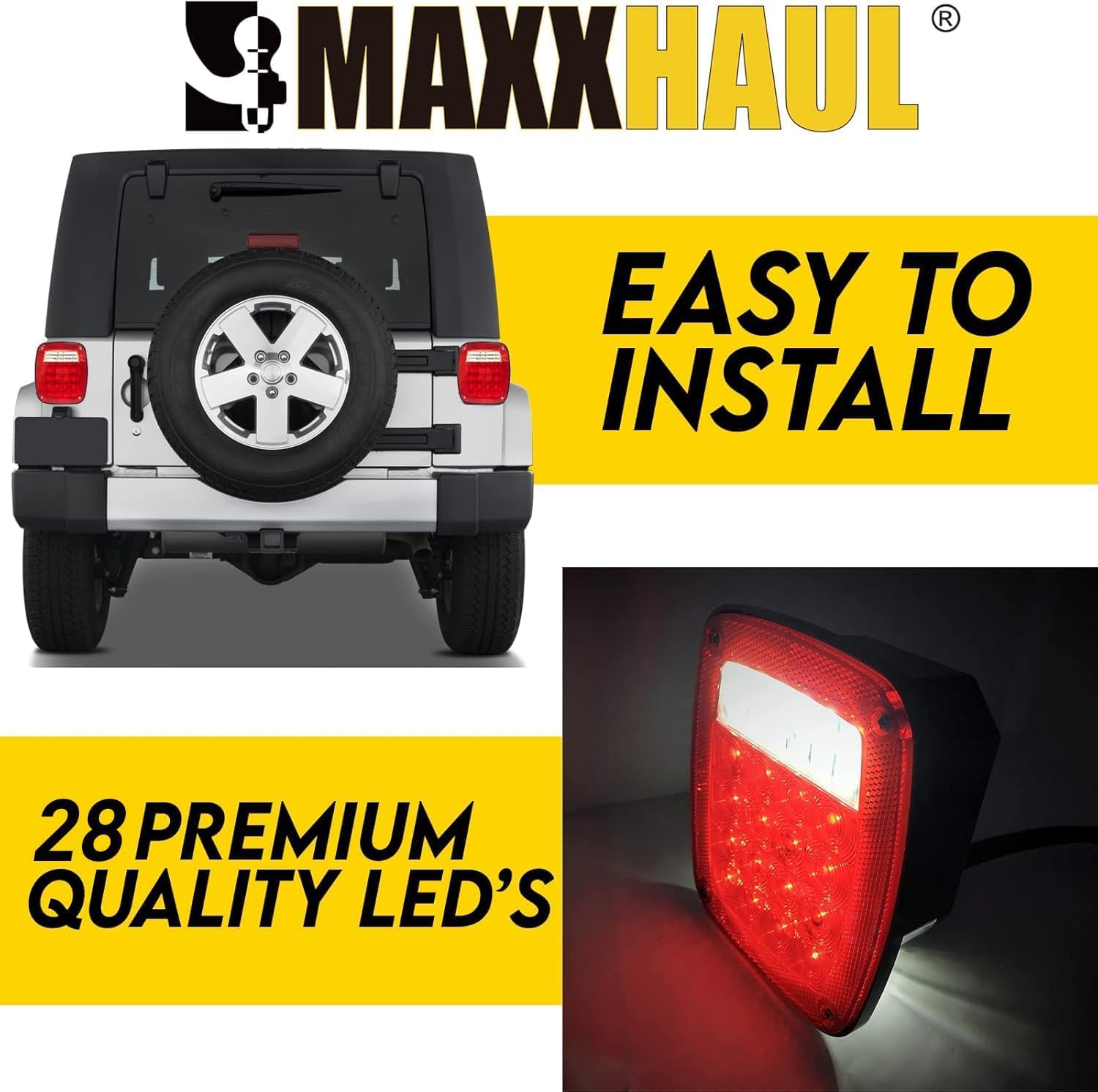MAXXHAUL rear view showing three-stud mount and color-coded wires for easier installation benefit