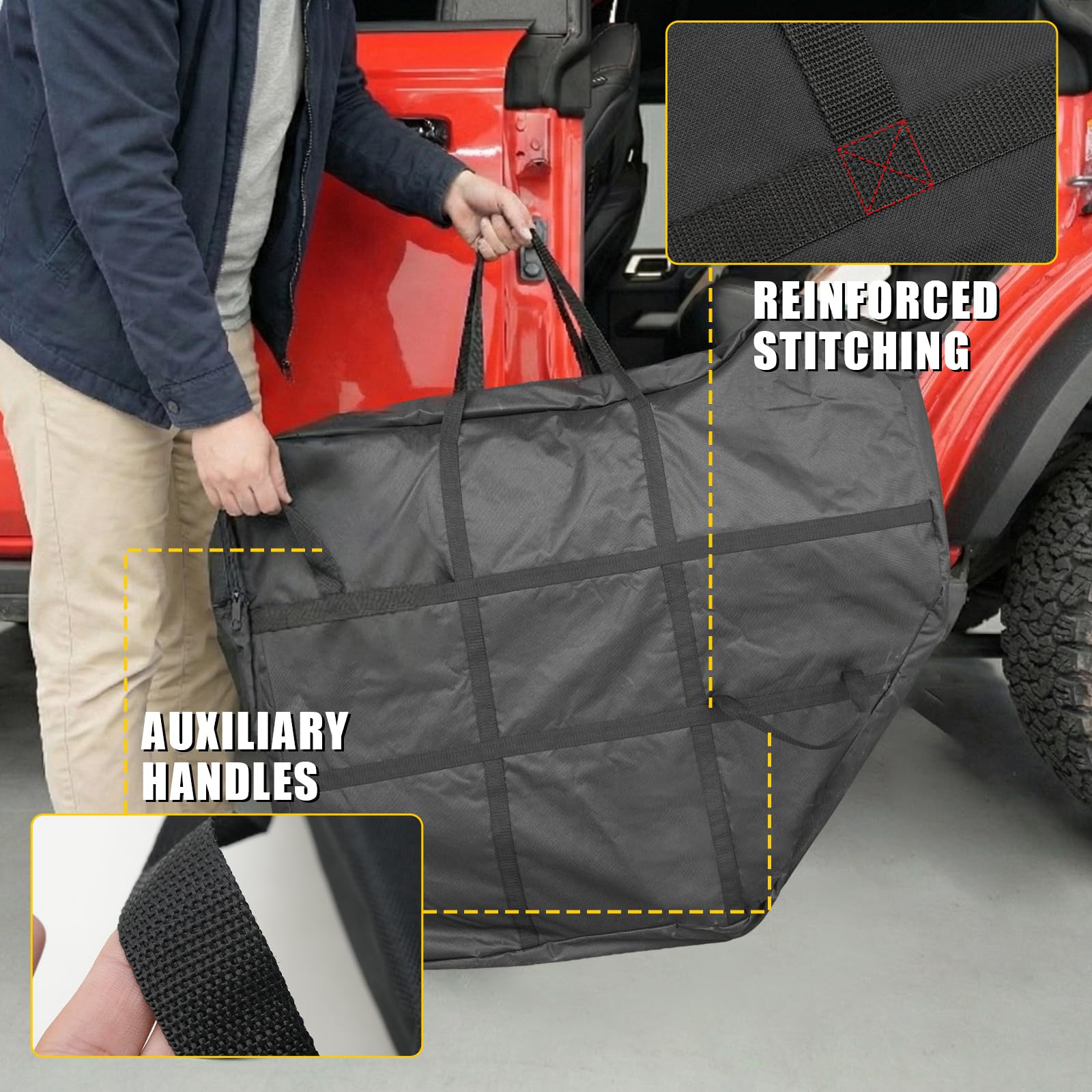 Maxzina stored bags in vehicle trunk showing compact storage and organization