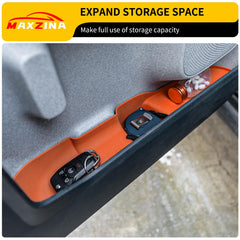 Maxzina tray installed in Ford Maverick driver door demonstrating organized storage