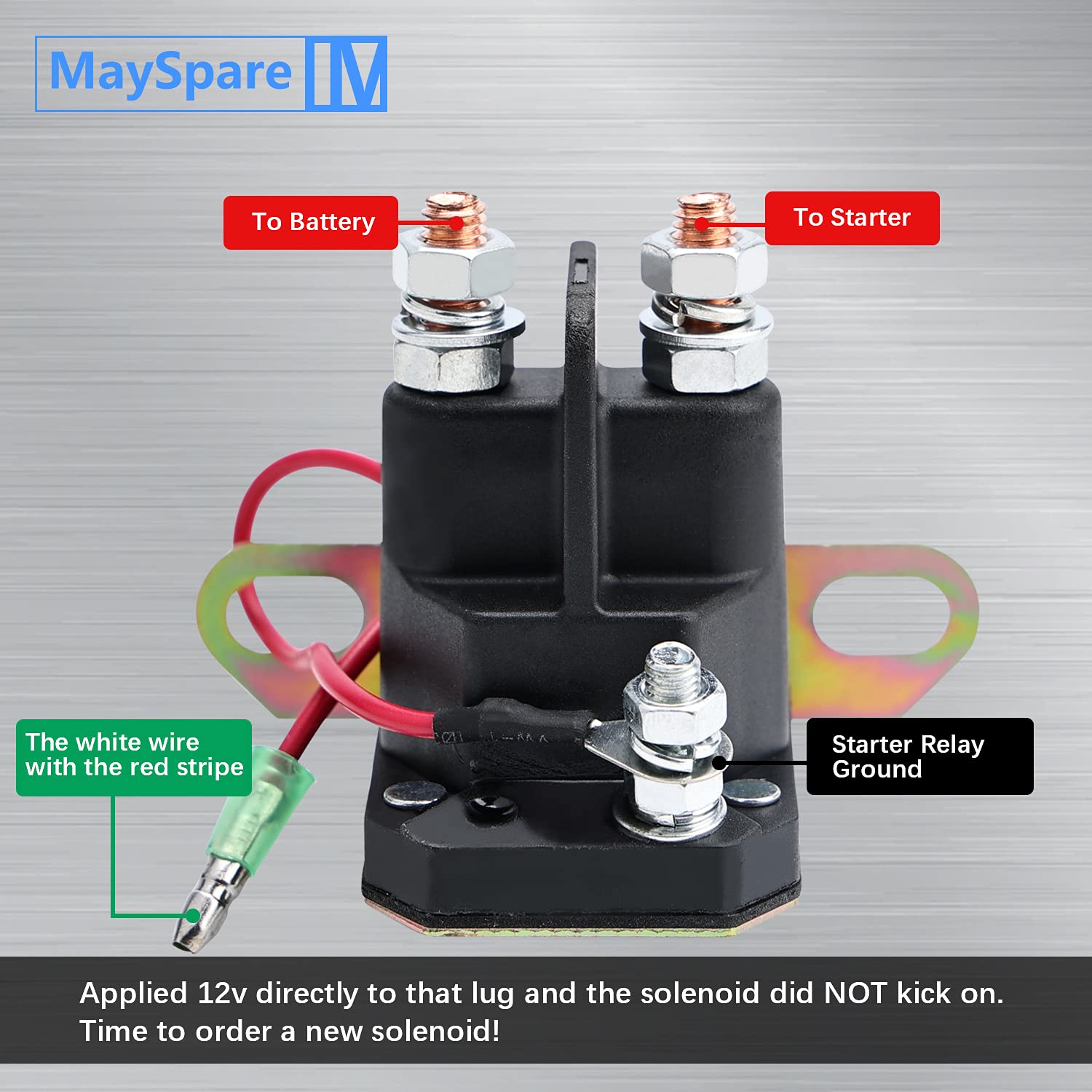 MaySpare solenoid next to ruler showing compact size for fit verification