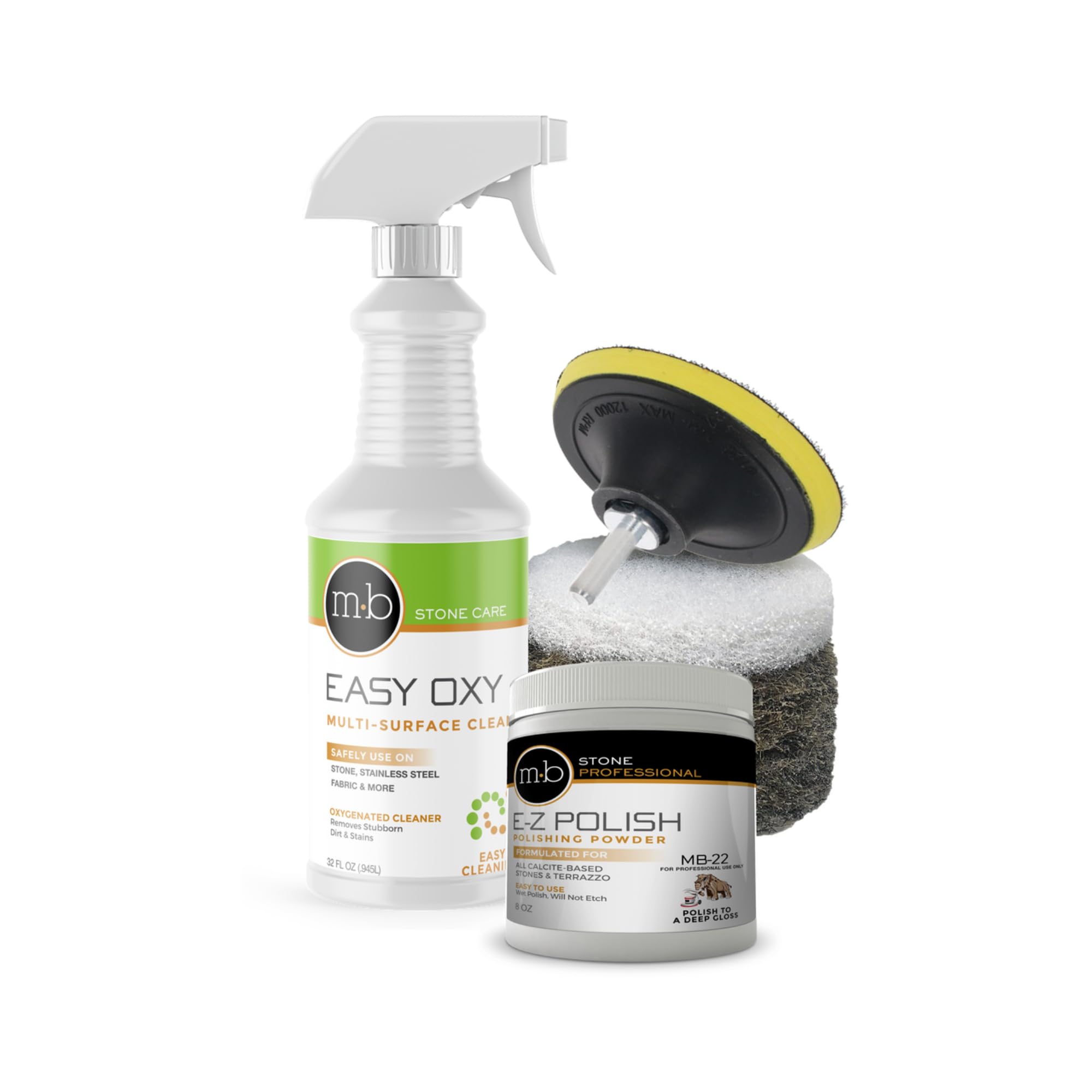 MB Stone Care front packaging showing complete MB-22 kit and benefits