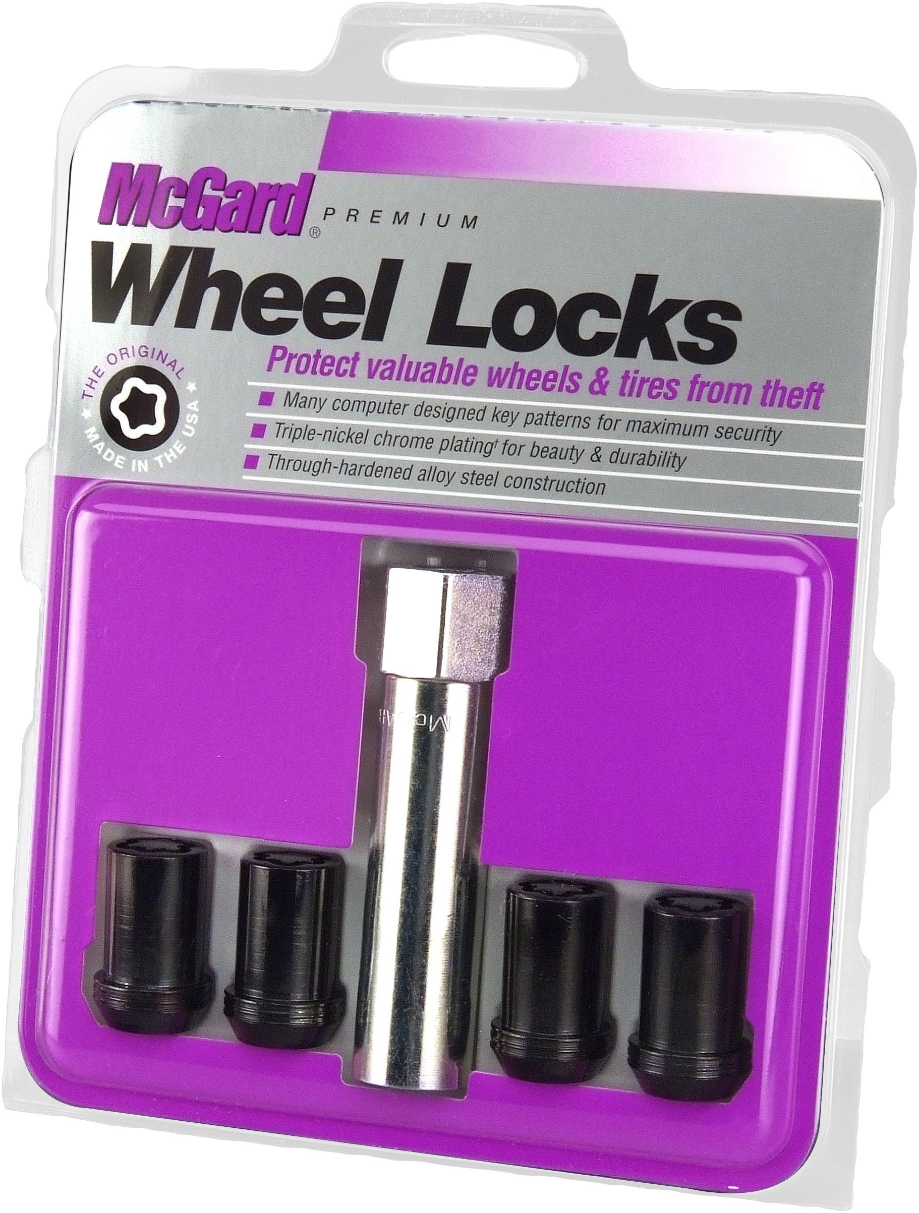 McGard tuner cone seat lock installed on alloy wheel demonstrating flush fit and style