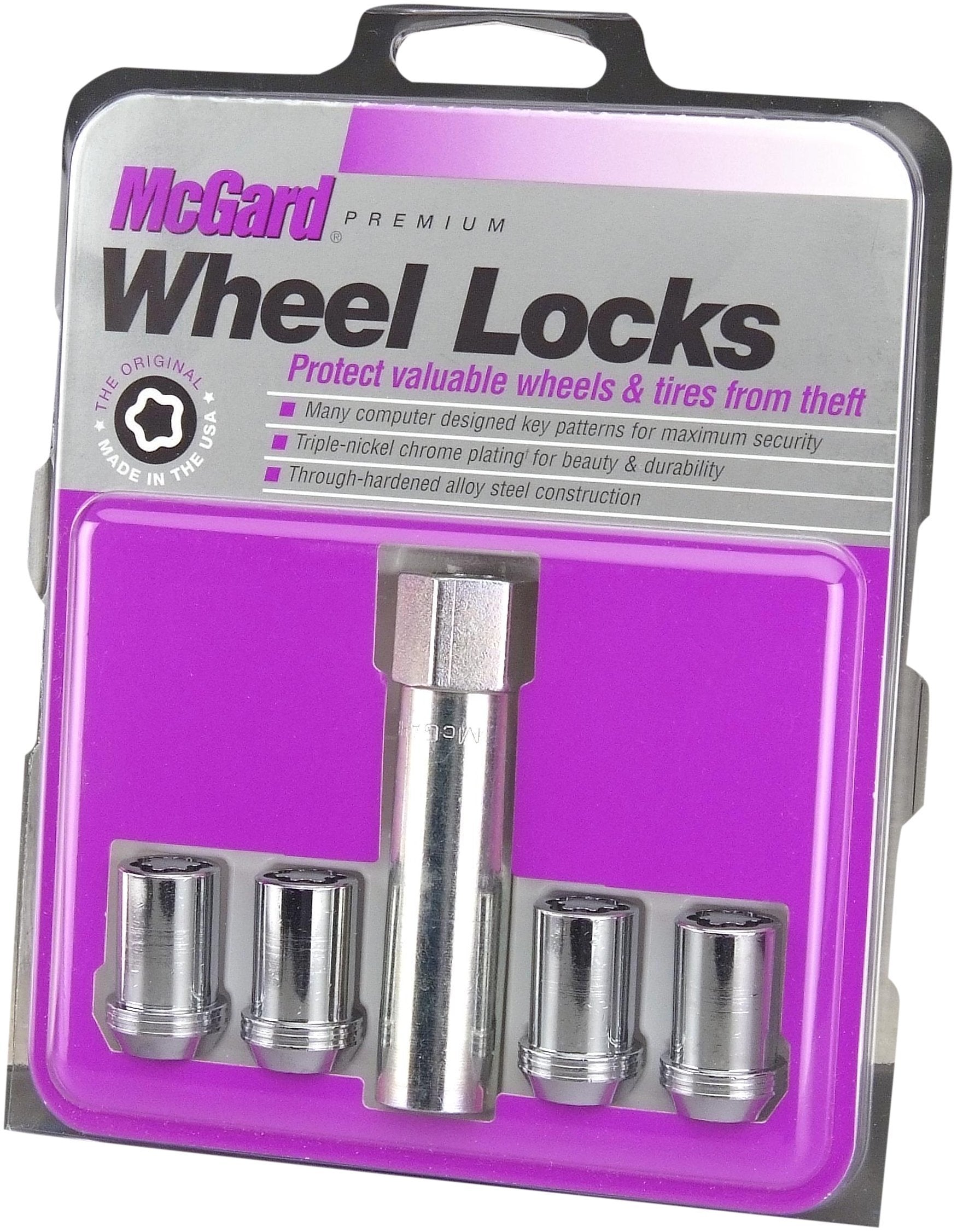 McGard tuner cone-seat lock installed on alloy wheel demonstrating low-profile fit