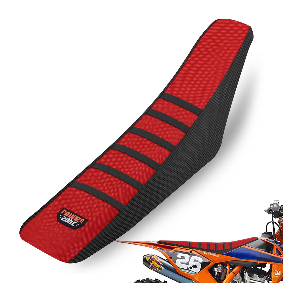 MCHMFG front view seat cover showing fit and sporty black-red finish