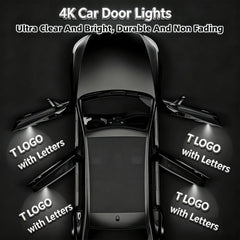 Meagkka lights installed at night on Tesla door projecting bright logo