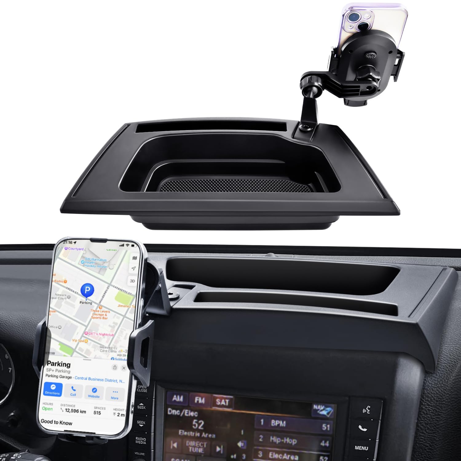 MEALAM front view showing mounted phone and tightened fit benefits stability