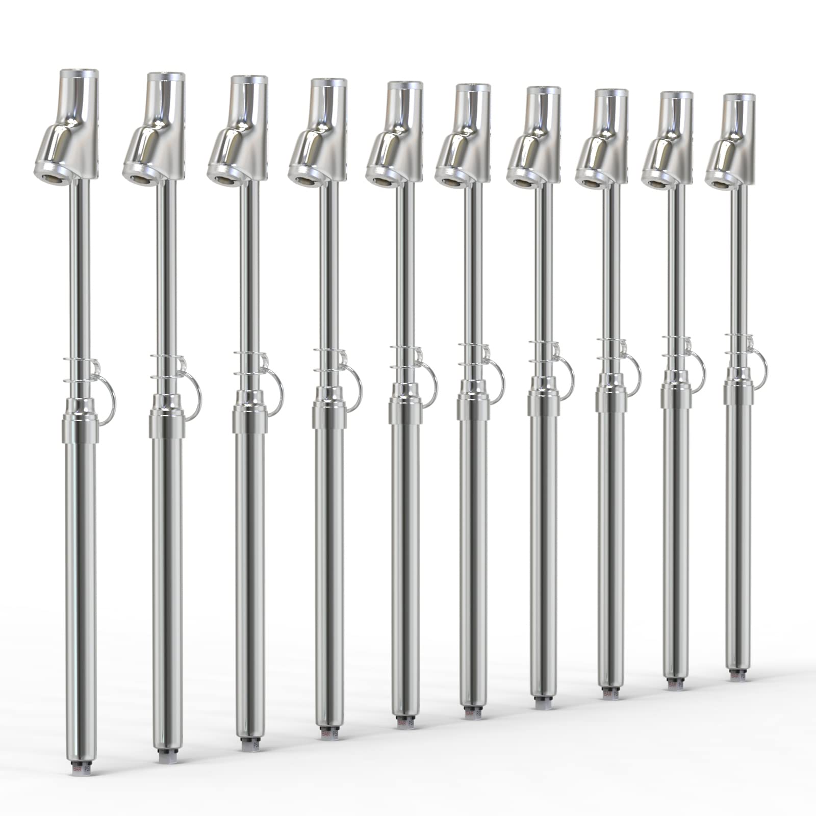 MEANLIN MEASURE front view of silver pressure gauge showing pen design and benefit of portability
