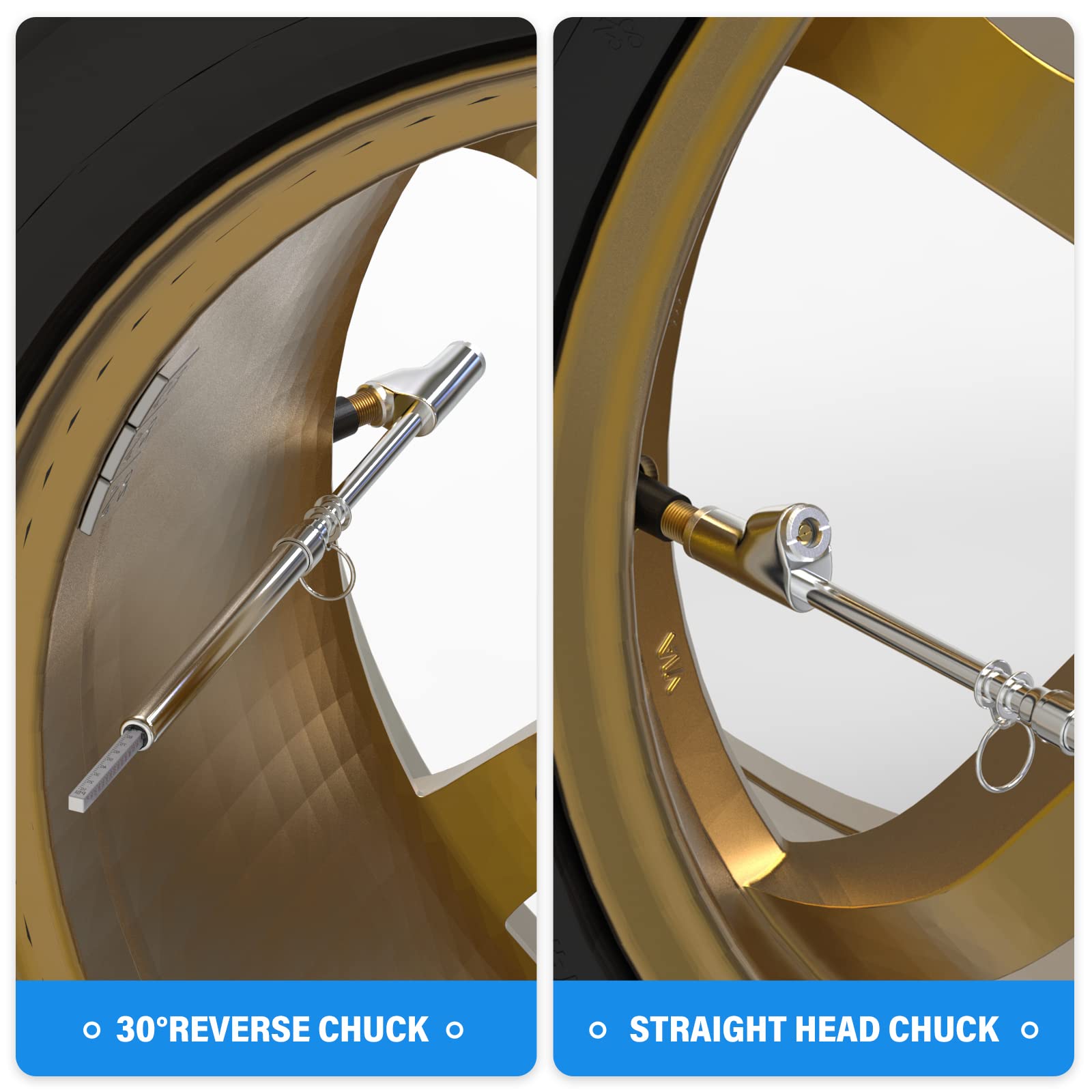 MEANLIN MEASURE gauge in use on a car tire illustrating quick on-the-road checks