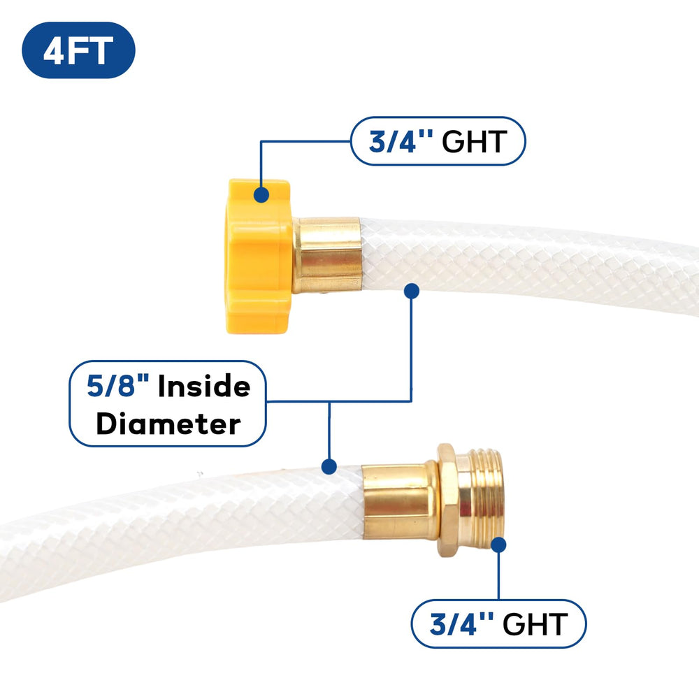 MEASUREMAN hose connected to RV spigot showing fast secure hookup in use