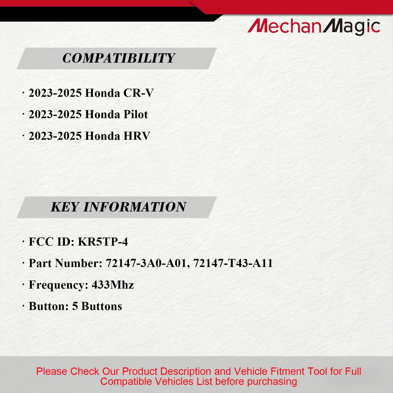 MechanMagic back label with part numbers confirming fitment quickly