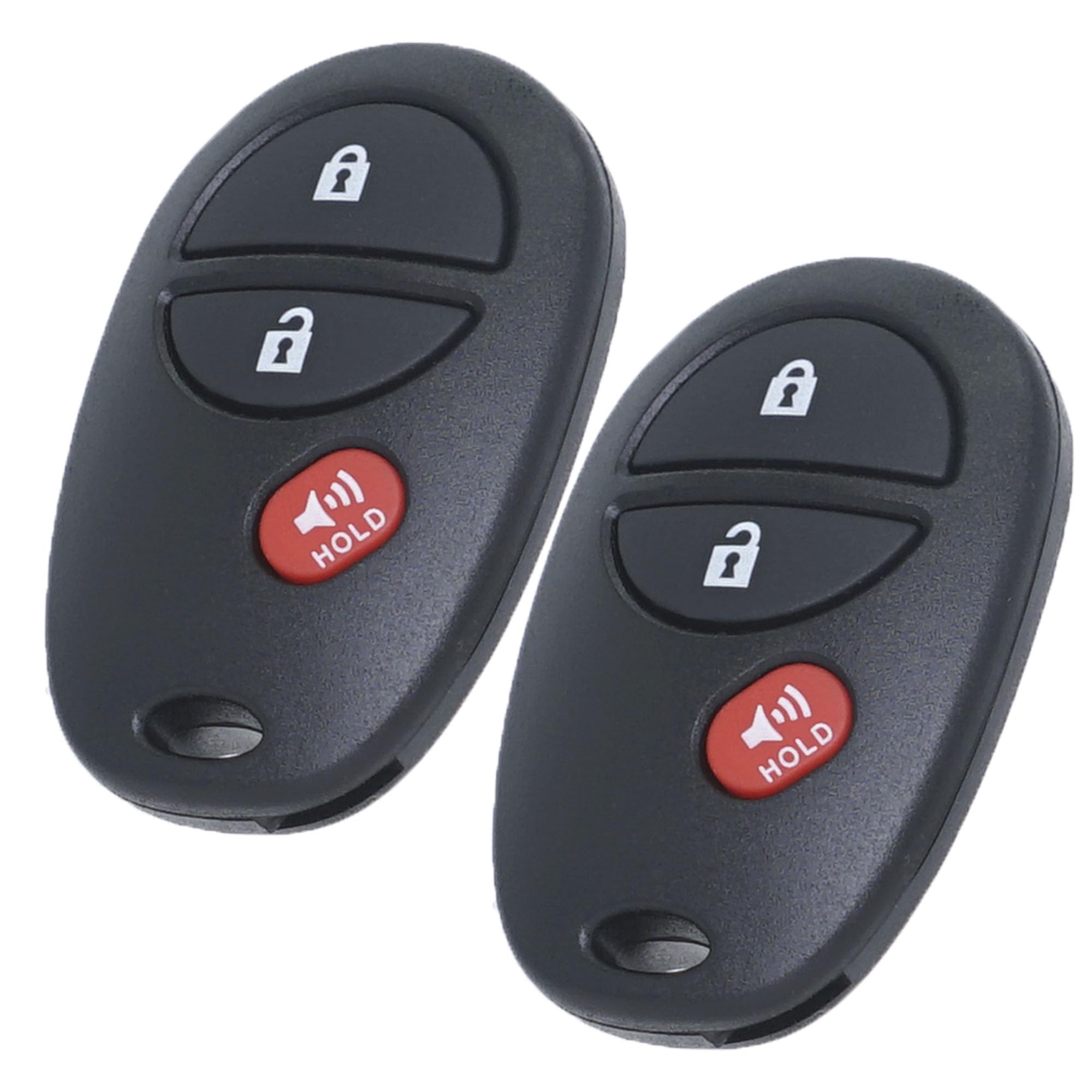 MechanMagic front view of replacement Toyota key fob showing three buttons and clear labeling benefits quick recognition