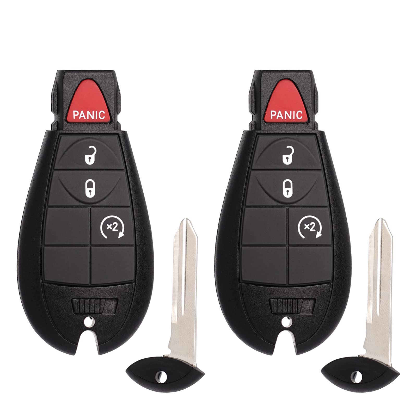 MechanMagic front view of two fobs showing buttons and brand, reliable replacement