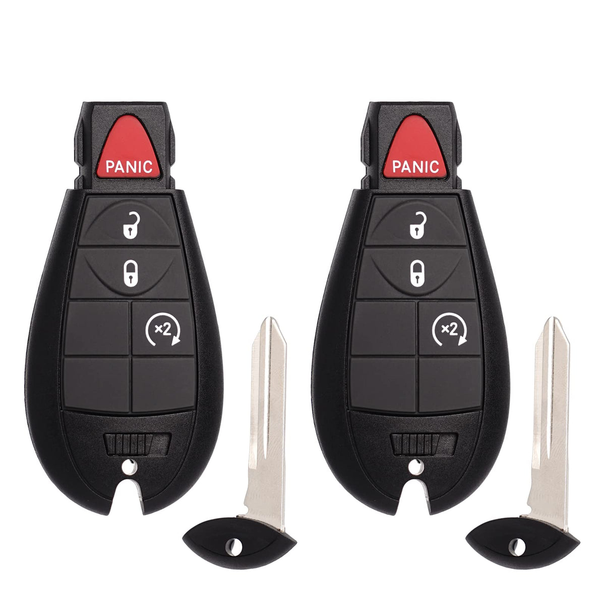 MechanMagic front view of two fobs showing buttons and brand, reliable replacement