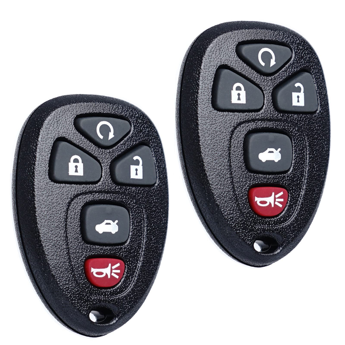 MechanMagic front view of two key fobs showing all buttons and benefit of quick identification
