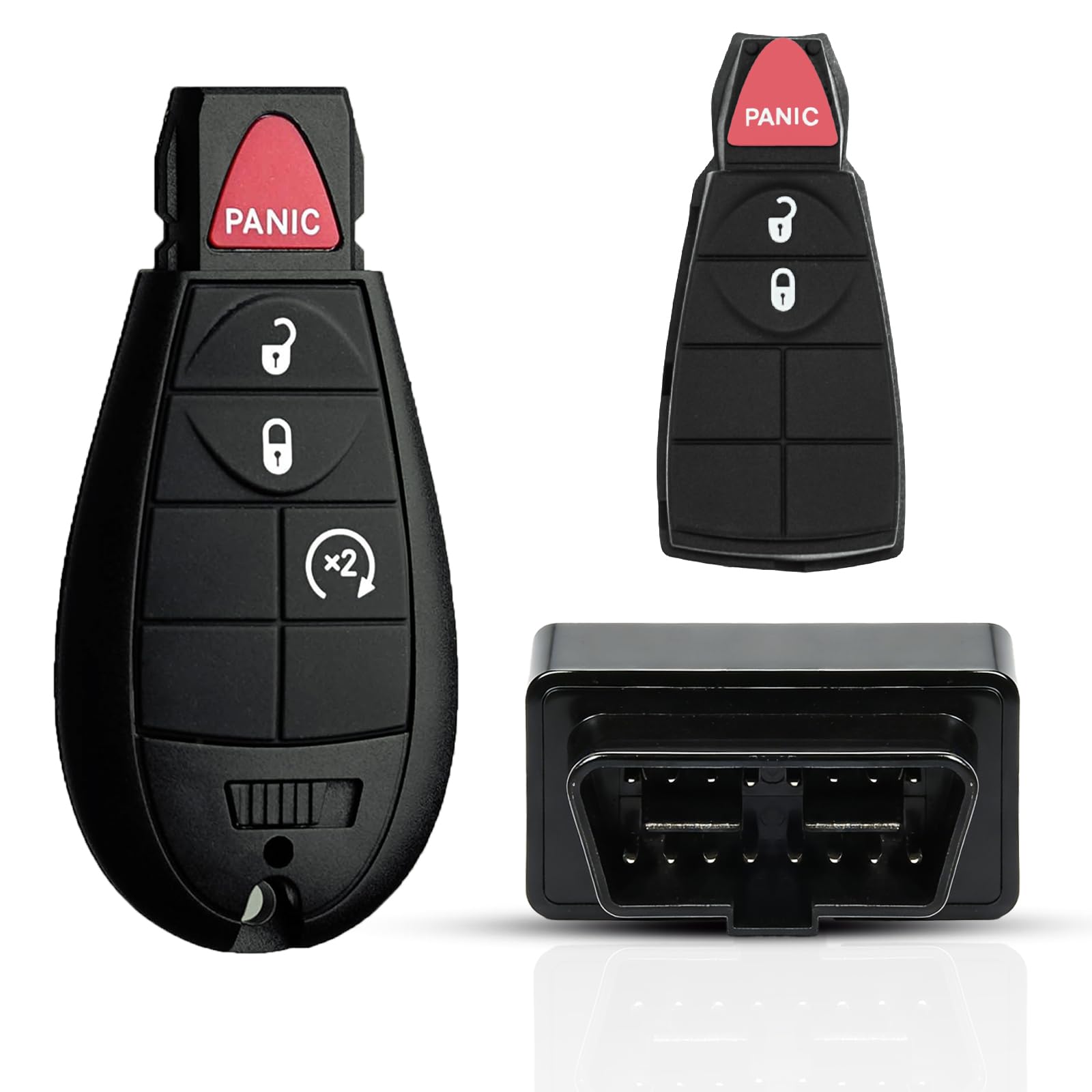 MechanMagic remote front view showing buttons and easy access benefit