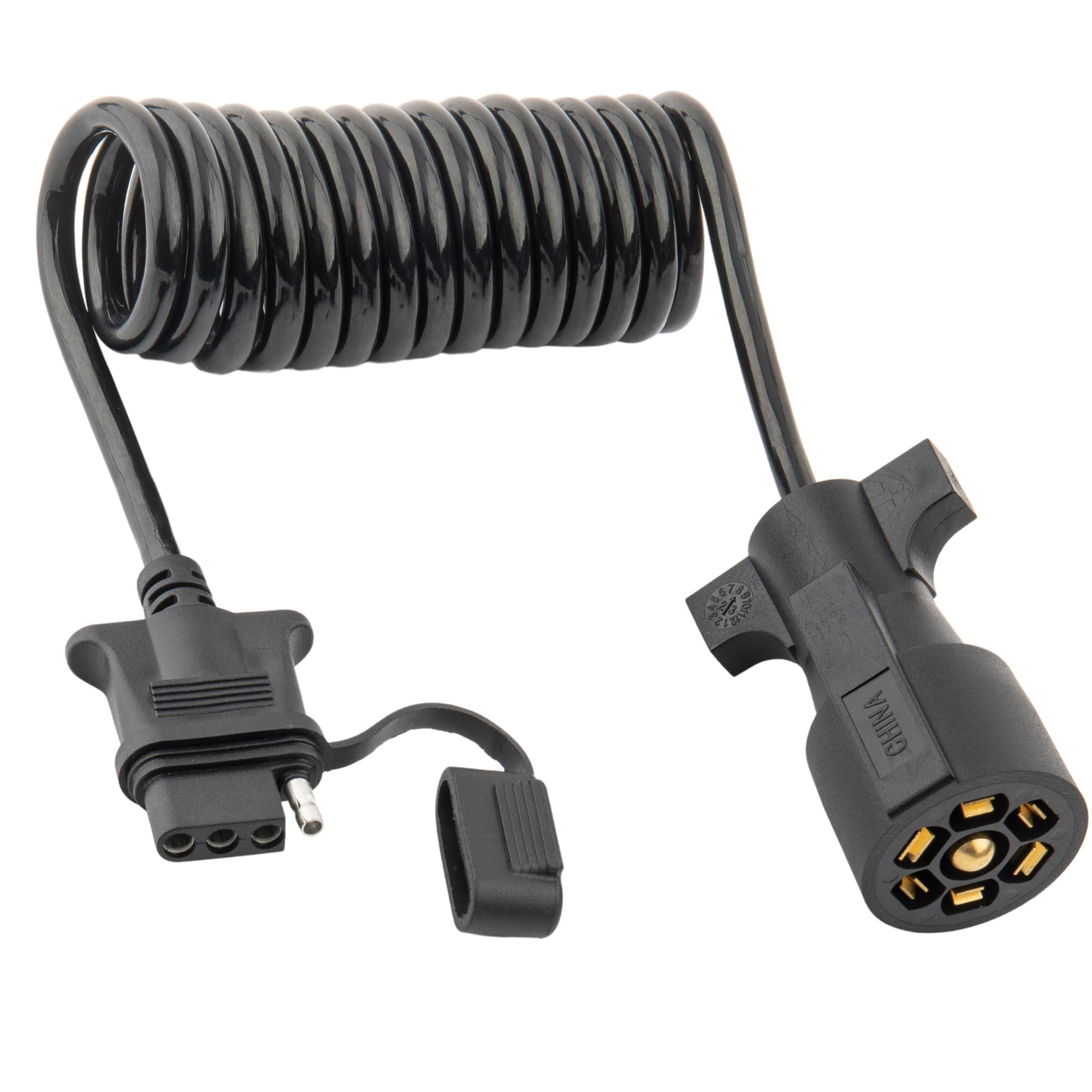 MECMO front 7‑pin to 4‑pin connector showing plug ends and ready to connect