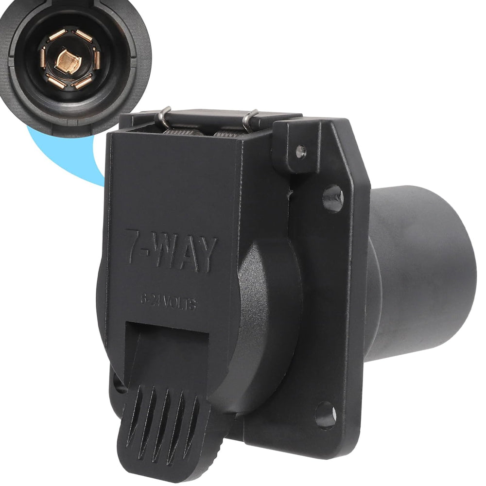 MECMO front face 7-way socket showing plug opening and easy access