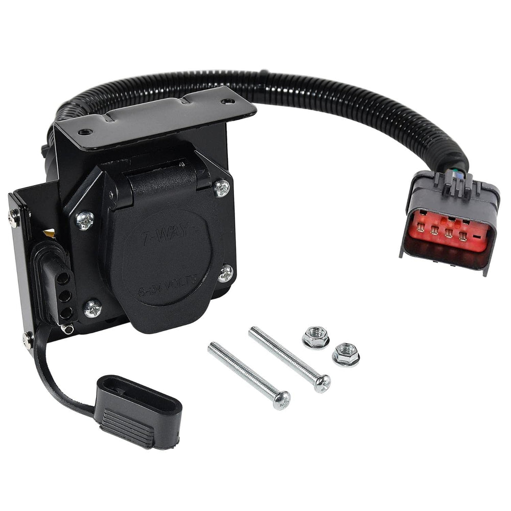 MECMO front-facing adapter showing both 7-way and 4-flat outlets for versatile towing