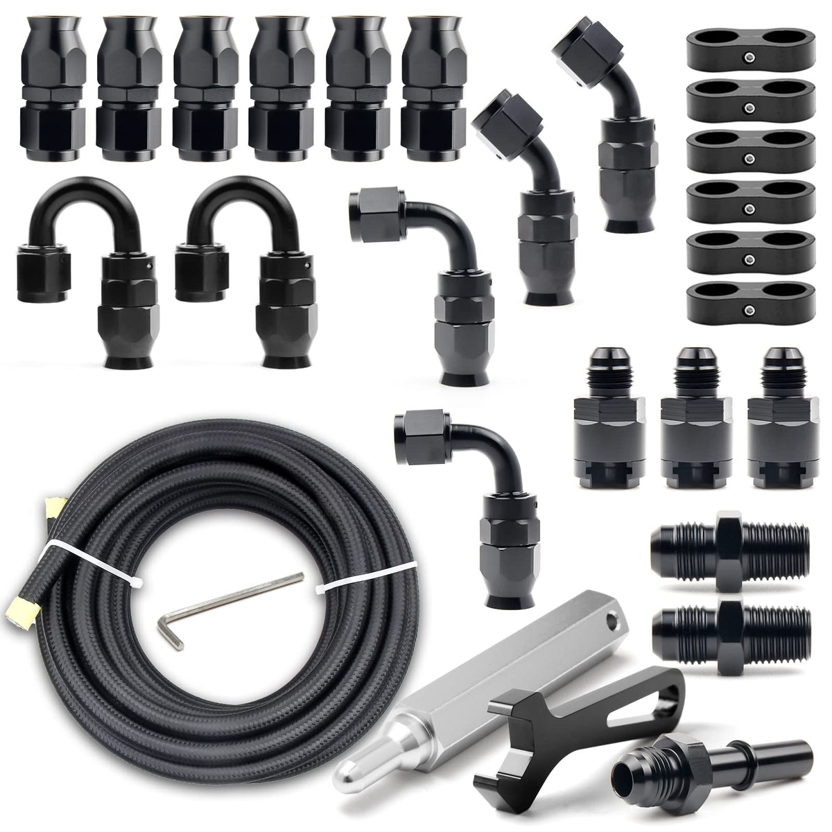 Medoon front packaging showing complete 6AN PTFE fuel kit and included parts for quick install