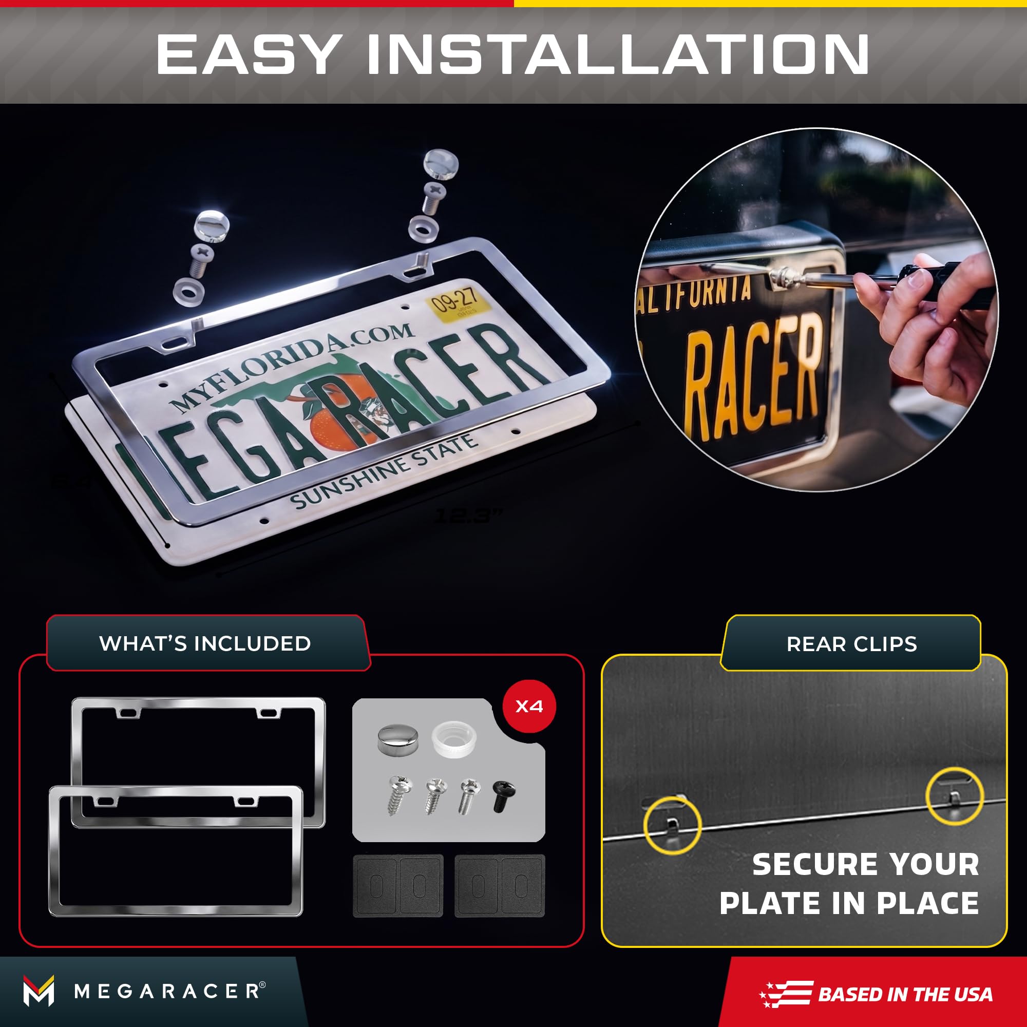 Mega Racer foam pads and anti-rattle clips providing vibration-free, quiet fit