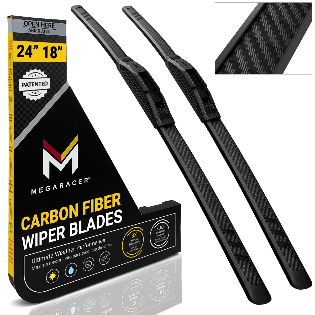 Mega Racer front packaging showing 24" and 18" blades and benefits