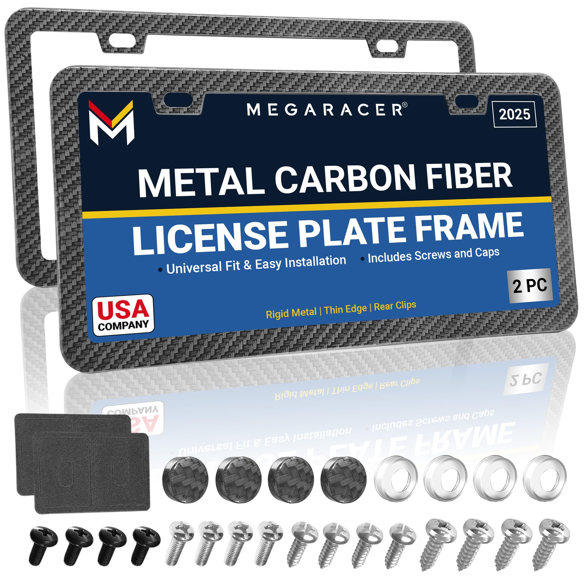 Mega Racer front view of two slim carbon fiber frames, premium upgrade