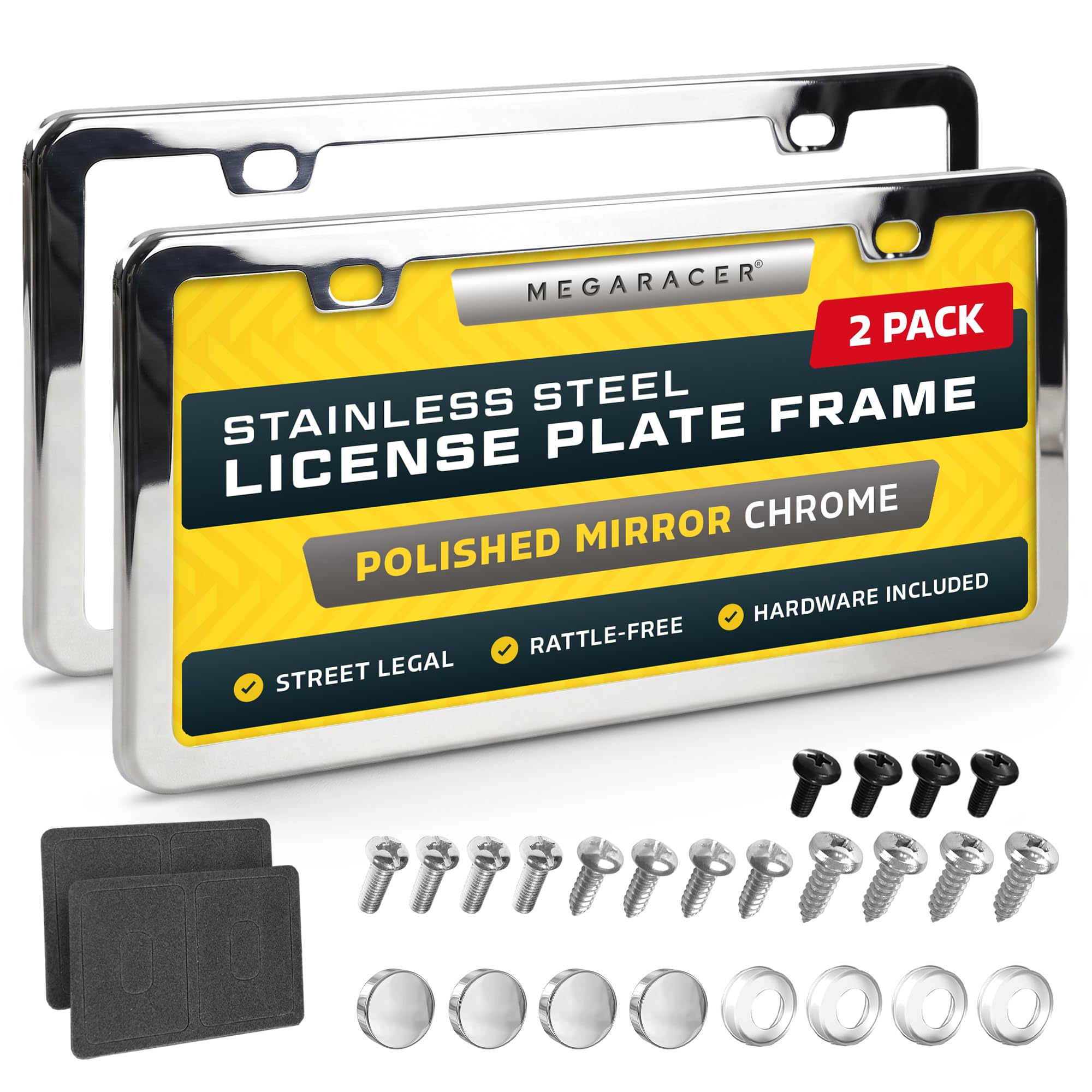 Mega Racer front-mounted chrome frame showing sleek upgrade and clear plate visibility