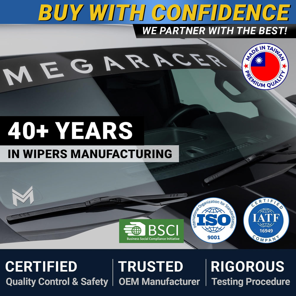 Mega Racer blades installed on windshield demonstrating uniform pressure benefit