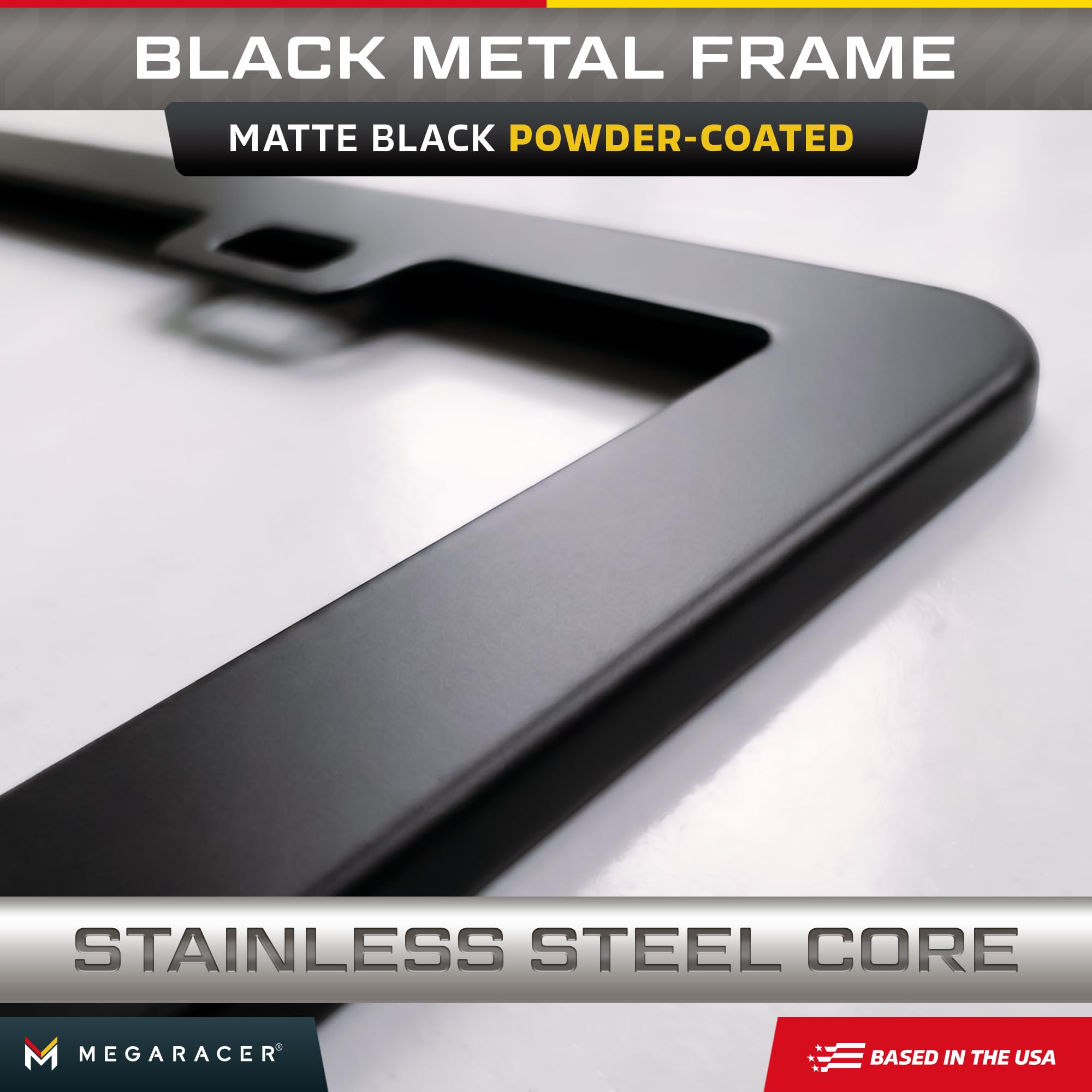 Mega Racer rear license plate frame installed with full plate visibility
