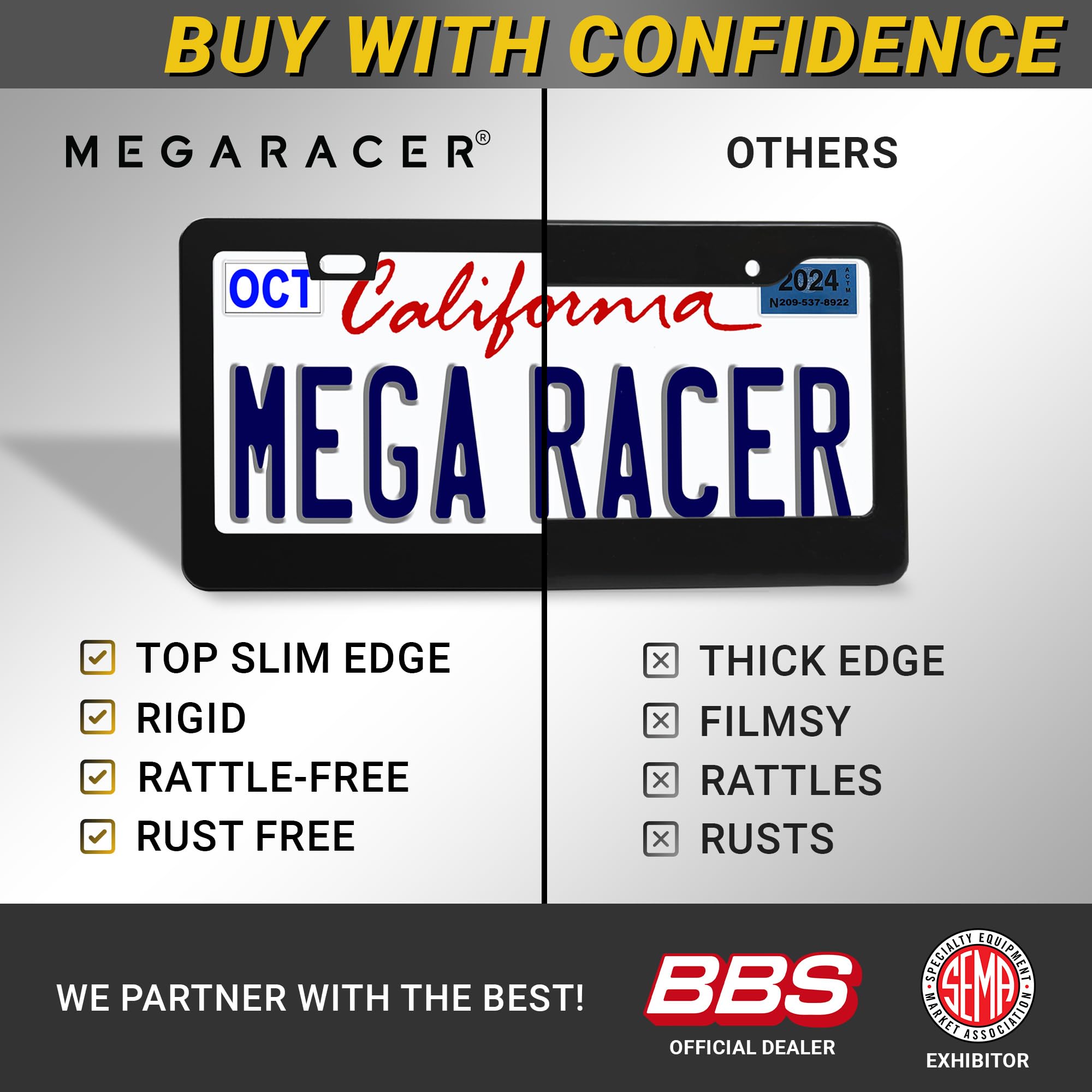Mega Racer thin-top side profile showing slim design that keeps tags visible