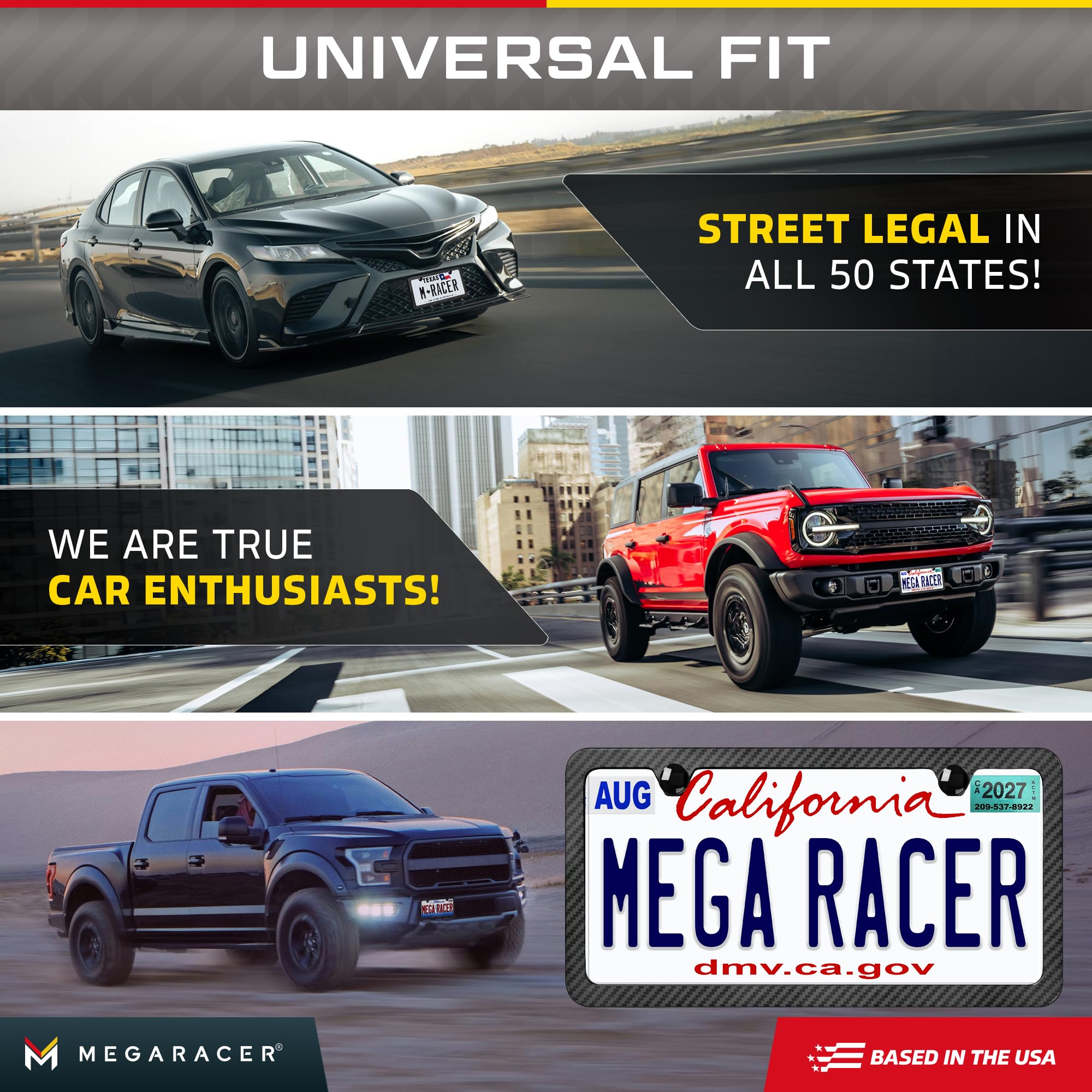 Mega Racer thin top edge side profile minimizing visual obstruction