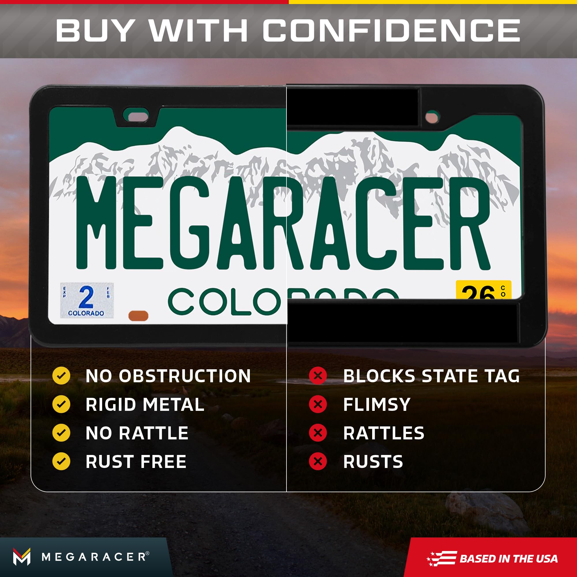 Mega Racer frame beside ruler showing standard 6-3/8 by 12-1/4 fit