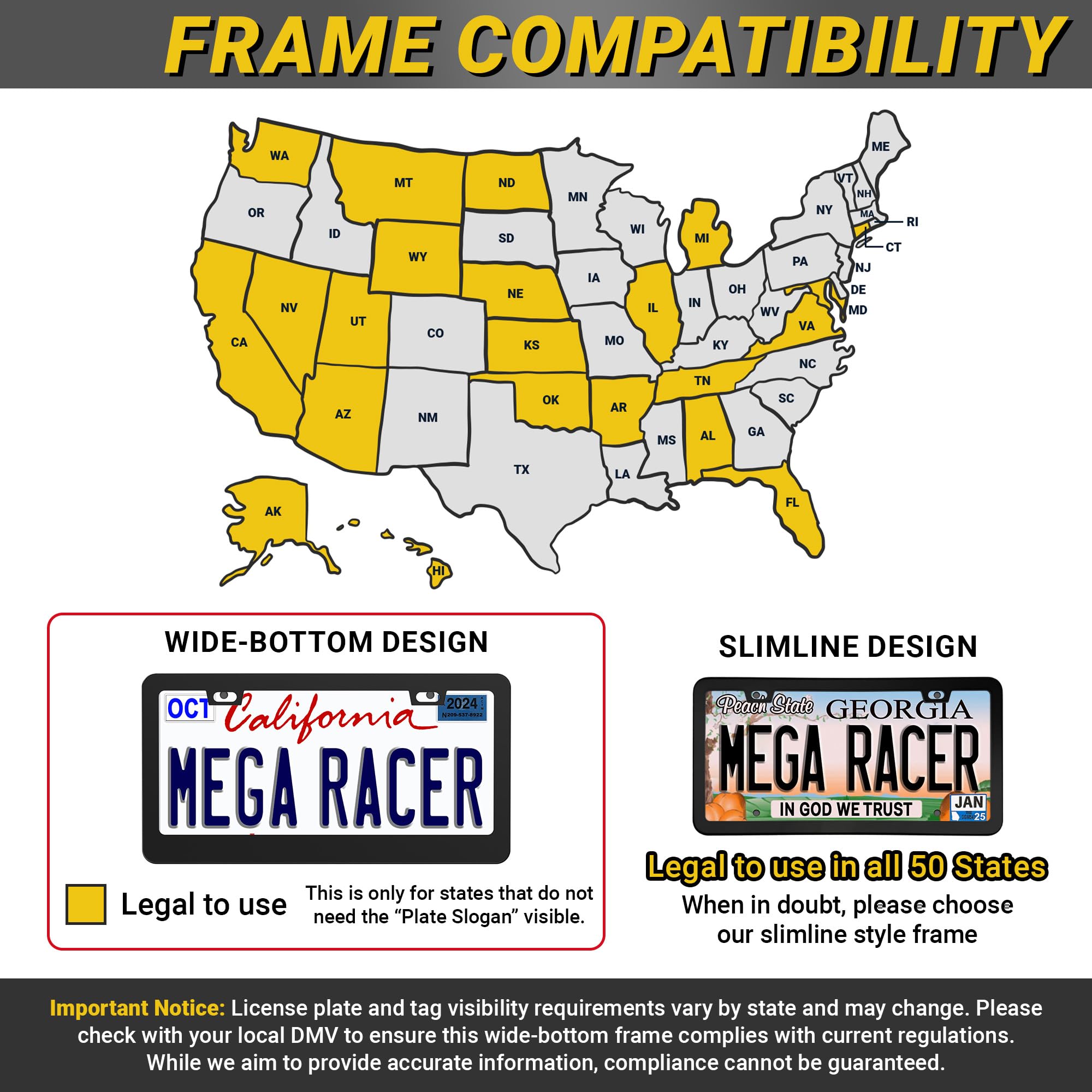 Mega Racer frame beside a standard plate demonstrating correct size fit