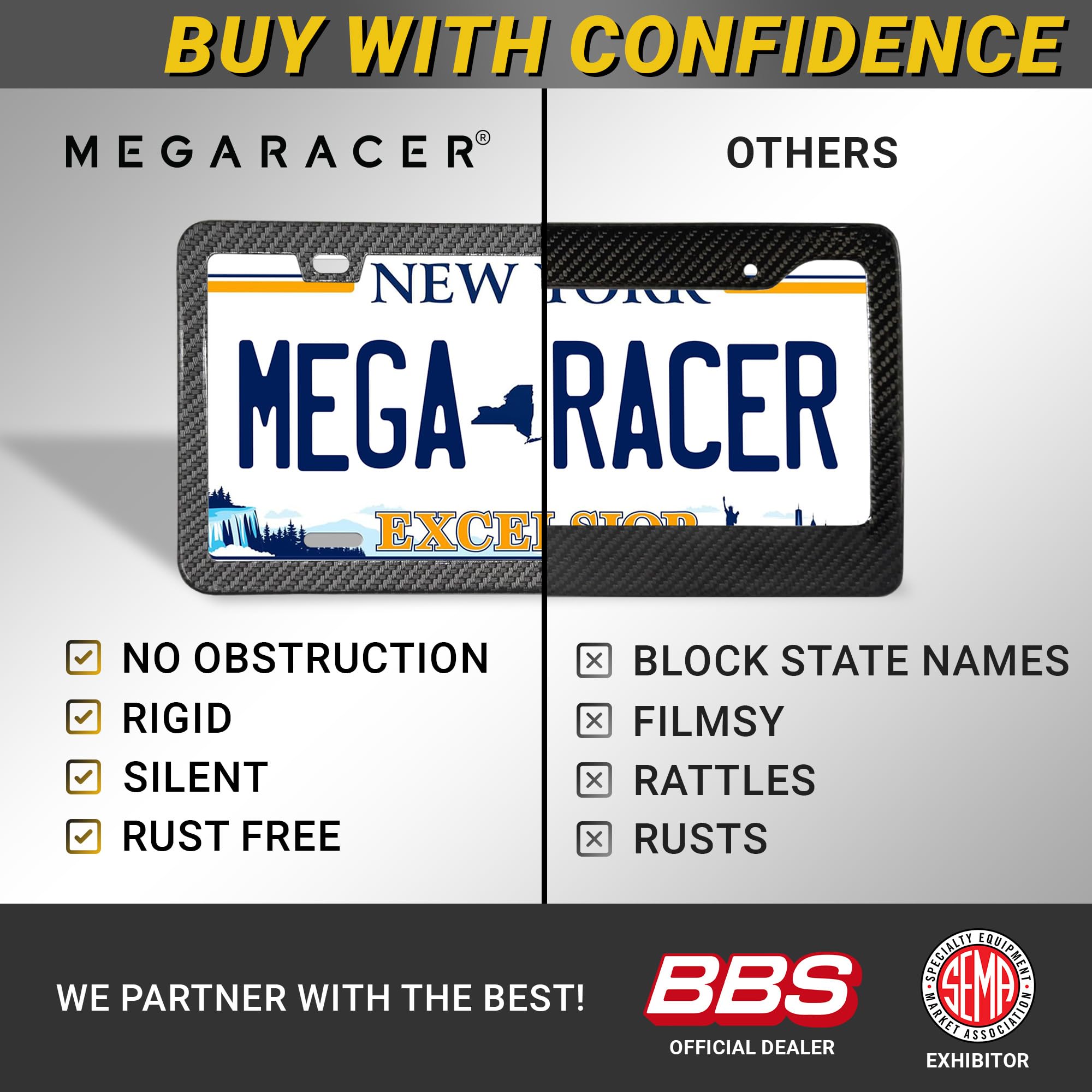 Mega Racer frame beside ruler showing standard plate size fit