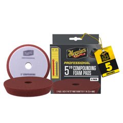 Meguiar's 5" compounding pads front pack showing contents and branding benefit durability