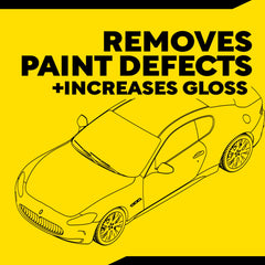 Meguiar's pad mounted on a rotary polisher demonstrating aggressive defect removal