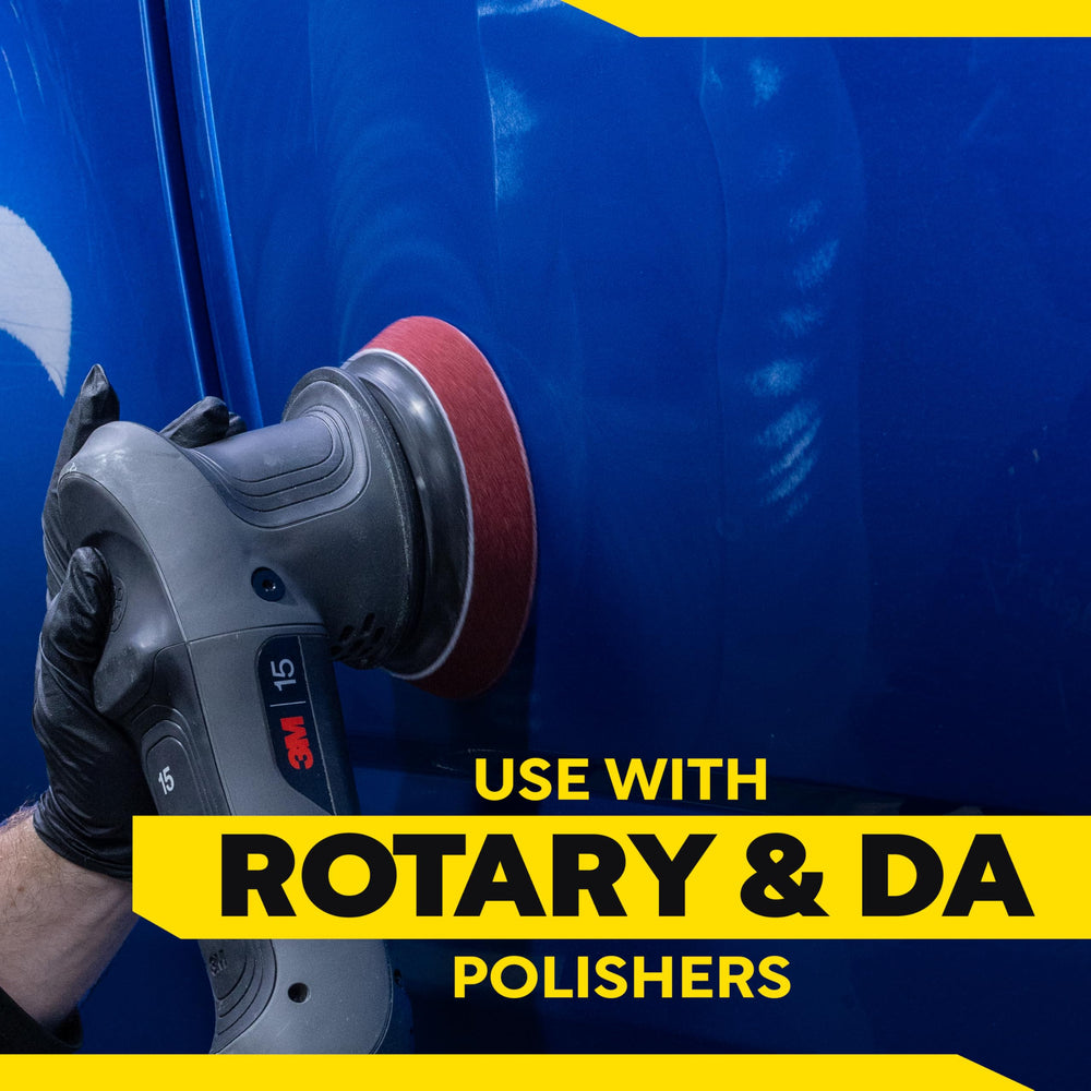 Meguiar's pad on a dual-action polisher highlighting safe use and reduced marring