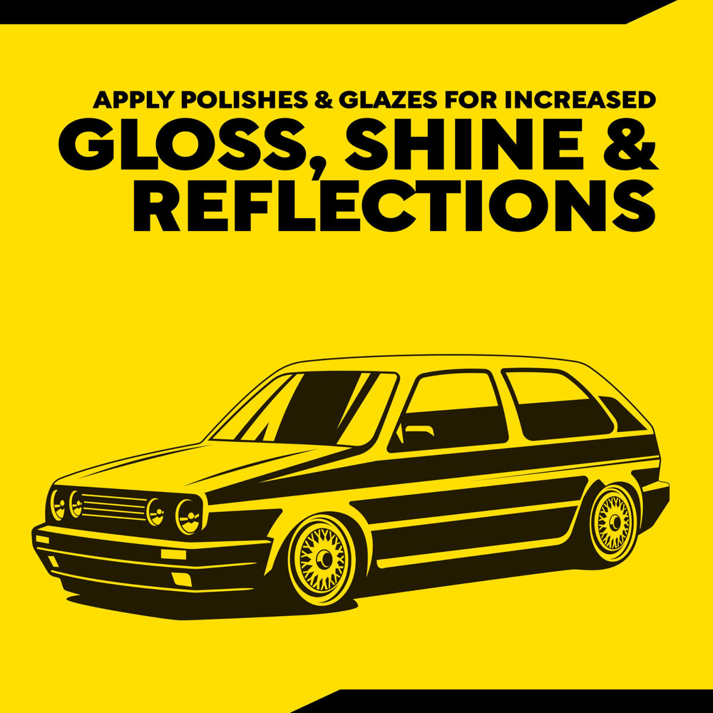 Meguiar's pad polishing paint panel shows improved gloss and reflection