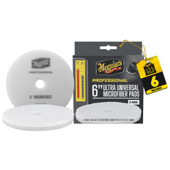 Meguiar's 6-inch pad front packaging showing two reusable pads and benefits